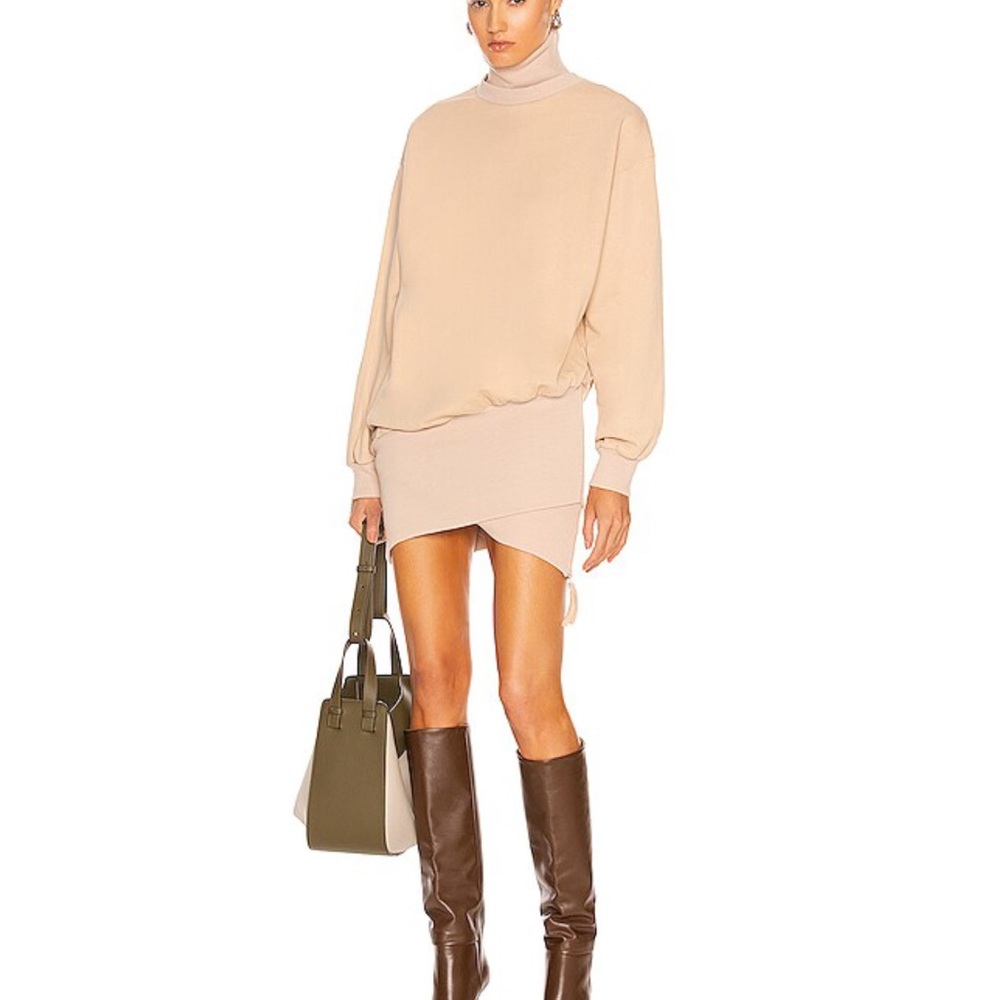 Retrofete Desreen Mini Dress Size XS Cotton Long Sleeve Turtle Neck In Hummus